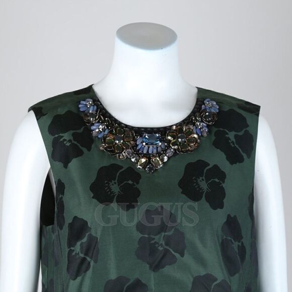 Tory Burch Silk Green Top Blouse Сrystallized Size 2 - Picture 4 of 11
